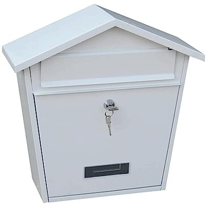 Wall-Mount Mailbox Stainless Steel Mailbox European Style Modern Post Box Wall Mounted Clamshell Drop Box with Reinforced Lock Home Parcel Box (White)