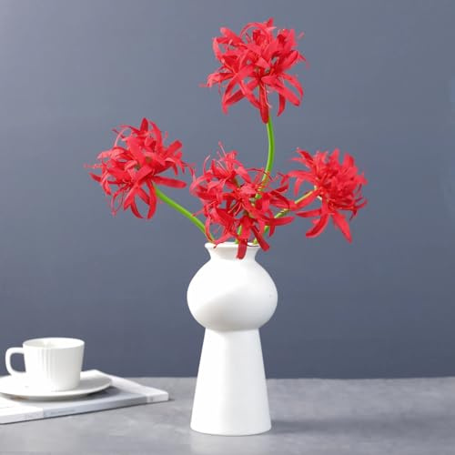 Evlasumflow 4pcs Artificial Red Spider Lily Flowers 19 Faux Lycoris Radiata Silk Equinox Flowers for Vase Bouquets Home Office Wedding Decor.(Red)
