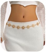 Metal Sunflower Waist Chain Belt Bikini Sun Waist Chains Jewelry Summer Beach Waist Belly Chain Adjustable Body Link Belt for Women (Gold)