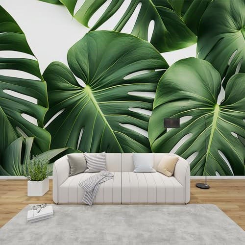 QEODAH Monstera Wallpaper for Living Room, Tropical Leaves Wall Art for Bedroom, Jungle Green Leaf Wall Murals for Bedrooms, Renter Friendly Removable Waterproof Photo Wallpaper 3D, 100x70 cm