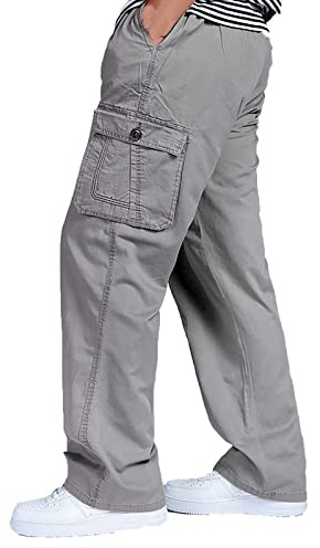 Pantalon cargo décontracté grande taille pour homme, taille élastique, plusieurs poches, tissu confortable et respirant, coupe décontractée, parfait pour le travail et un usage quotidien, disponible