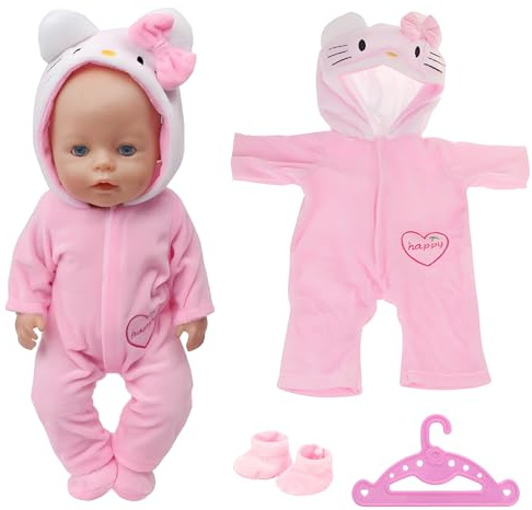 Ropa para Muñecas,Ropa para Muñecas Bebé de 35 a 45 cm,Ropa para Muñecos Bebé,Incluye un Pelele Rosa,una Percha y Calcetines,lo Que lo Convierte en un Regalo Ideal Tanto para Niñas como para Niños