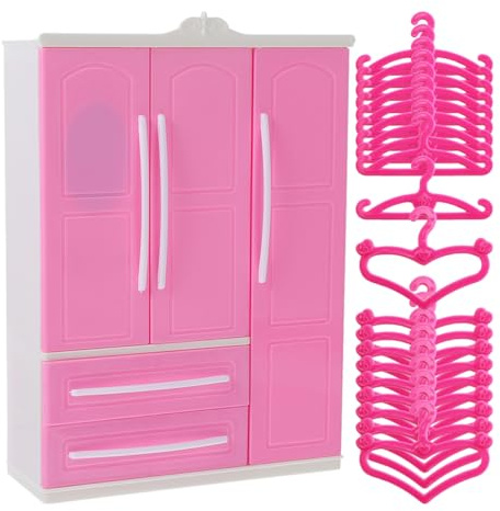 UKCOCO 21Pcs Mini Placard Rose pour Maison de Poupées: 1:12 Armoire pour Maison De Poupée - ABS Mini Organiseur de Vêtements avec 20 Petits Cintres Idéale pour Enfants et Collectionneurs