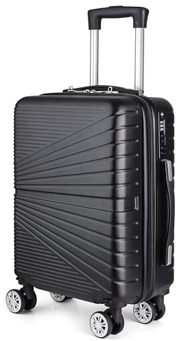 Eco-Lux Essentials Hardside Hand Luggage Carry On Suitcase, ABS Hardshell Cabin Bag with 4 Spinner Wheels, 50 x 32 x 20 cm, Travel Sentry Integrated TSA Approved Lock (Black)