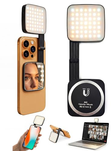 LOUERN Magnetic Dual-Sided Selfie Light Compatible with MagSafe iPhone, 42LEDs per Side, CRI95+ Rechargeable Portable & Foldable Phone Light with Mirror for TikTok, Vlogging, Zoom Calls, Photography