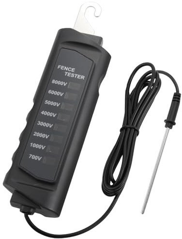 ALLmeter Tester per Recinzioni Elettriche, Misuratore di Voltaggio 700V-8KV con 8 Luci Indicatori al Neon, per Giardino e Fattoria, Portatile Senza Batterie, Colore Nero