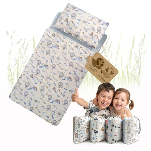 Sovsäck barn med kudde och dragkedja för barn 3–7 år – 75 x 140 cm – barnsovsäck inomhus för dagis, dagis – filt sovsäck (modell 2 (bomull))