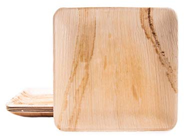 BOX And Tree| 25 Assiettes Jetable en Feuille de Palmier 24x24cml Vaisselle Jetable Écologique et Biodégradable l pour Soirée, Anniversaire Matériel Palmier Bois Bambou