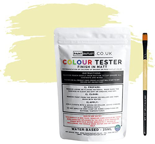 HQC Paint Wall and Ceilings Matt | Sample Colour Tester Pot with Brush | Quick Drying Quality Interior Paint | Contemporary Finish | Light Yellow Colour 25ml