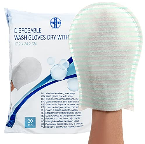 AIESI® Manopole Saponate monouso di alta qualità impermeabili con soffice spugna (Confezione da 20 pezzi), Delicatamente profumate, Senza risciacquo