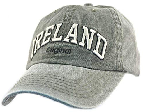 Grüne Baseballkappe mit weißem Irland-Text-Design mit verstellbarem Riemen, Einheitsgröße