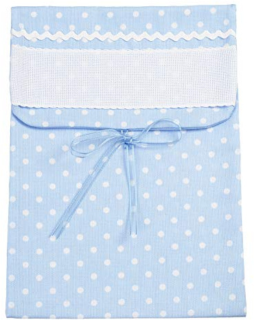 Filet - Sacchetto Porta Corredino XL in Tessuto, Grande Busta Primi Cambi Bimba con Inserto in Tela Aida da Ricamare, 100% Made in Italy, Colore Azzurro