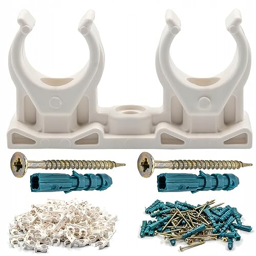 Rohrklemme 16-18 mm 50 Stück Set - Klemmschellen aus Kunststoff inkl. Schrauben - Klemmschelle für Aluminium-, Kupfer- oder ALU-Verbundrohre - Rohrclips für Wand-, Boden- und Deckenmontage, Weiß