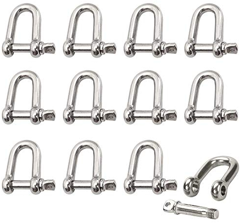Dtoterul Grilletes Acero Inoxidable 12 Piezas M4 Grillete de Acero Inoxidable 304 Grilletes de Anillo en D para Aparejos Pesados Transporte Cadena de Acero Inoxidable
