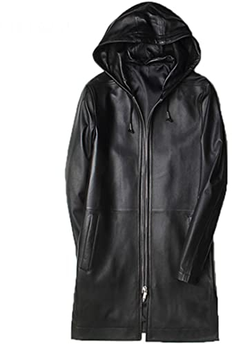Herren Schaffell Mantel Mittellang Kapuze Windbreaker Mantel Herren Echtleder Jacke Herren Slim Fit 100% echter Schaffell Mantel Schwarz XL