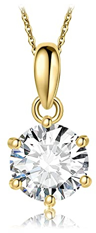 JewelryPalace Round 1ct Cubic Zirconia Solitaire Pendant Necklace for Women, 925 Sterling Silver 14k Yellow Gold Plated Necklaces for Her, Classic Simulated Diamond Jewellery Set, 18 Inches chain