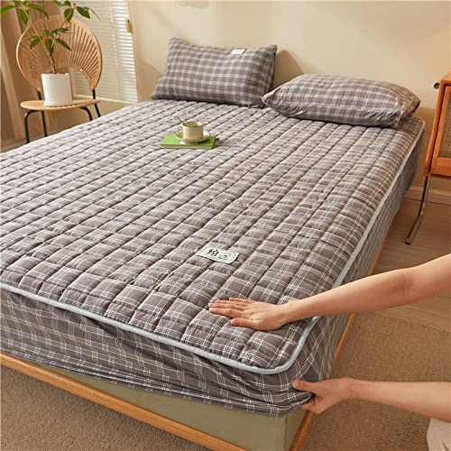 Spannbetttuch 180 x 220cm1 Stück, Baumwolle dick kariert weich gesteppt, Spannbettlaken, Matratzenbezug, Tagesdecke für Apartment, Gastfamilie, braun