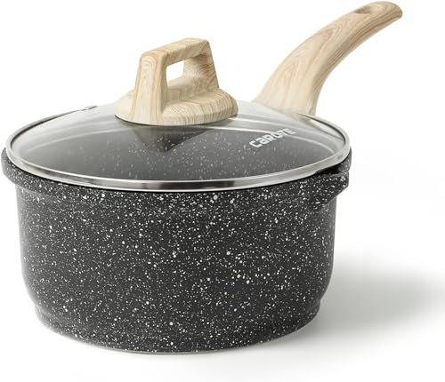 CAROTE Pentola per salsa con coperchio, 16 cm, antiaderente, piccola pentola con manico freddo, casseruola con beccuccio, senza PFOA, grigio