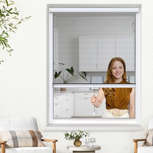 Jalousiescout Fliegengitter Insektenschutzrollo für Fenster, Fliegengitterrollo Insektenschutz mit Aluminium-Rahmen, robustes Fiberglas-Gewebe, weiß, B112xH100cm