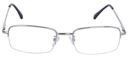 JoXiGo Half Frame Reading Glasses for Men Women Metal Rectangular Frame Spring Hinge + Glasses Strap,Silver +2.0