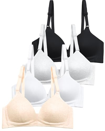 SALIA Girl Reggiseno Morbido Imbottito per Ragazze e Adolescenti 12-14, Senza Ferretti in Cotone sviluppato Reggiseno da Allenamento, Nero/Grigio/Bianco/Pelle, 64
