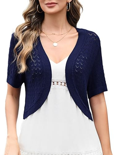 Totatuit Women Bolero Shrugs Summer Short Sleeve Crochet Knitted Cropped Cardigan Ladies Casual Cropped Shrug for Dresses Wedding Evening