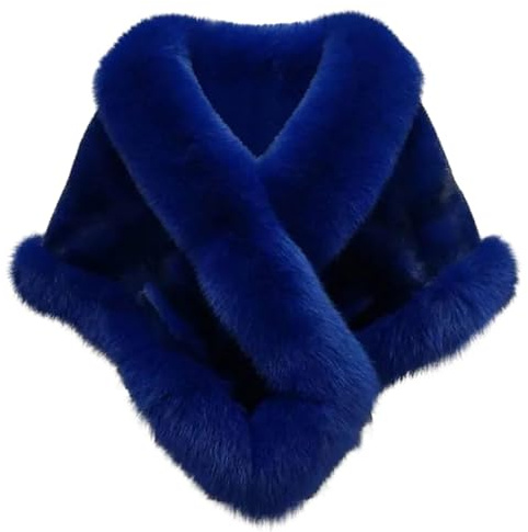 ThiCc Luxury Faux Fur Shawl for Women - Elegant Fur Collar Cape Soft Warm Winter Stole Bridal Wedding Evening Dress Wrap Versatile Cloak for Formal Dresses Party Qipao Accessories (Blue,One Size)
