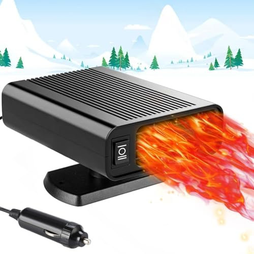 nuluxi Chauffage de voiture 2 en 1 - 12 V - 200 W - Dégivreur rotatif à 360 ° - Chauffage rapide - Dégivreur - Pour pare-brise de voiture - Chauffage rapide - Noir