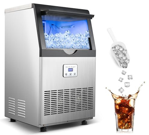 Zomagas 90LBS/24H Commercial Ice Maker Machine, Undercounter or Freestanding Stainless Steel Ice Machine with 25LBS Storage, 32 Cubes/Cycle, Self-Cleaning & Quiet Operation for Home, Bar, Restaurant