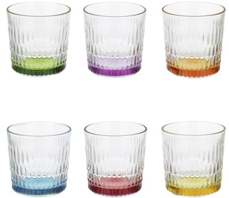 Pasabahce – Confezione da 6 Bicchieri Rain, Vetro con Fondo Colorato 30 cl, Colori Assortiti, Lavabili in Lavastoviglie