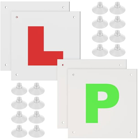 Fully Magnetic L Plates for Car UK & P Plates Magnetic,Learner Plates with 16 Suction Cups，Installed in the Car to Prevent Theft, Reflective Material Makes Driving Safer at Night