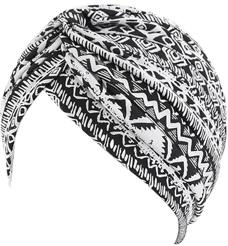 WULIQIUQIU Women's Turban Head Wrap Cancer Chemo Beanies Cap Headwear Cap Bonnet Hair Loss Hat Geometry-Black