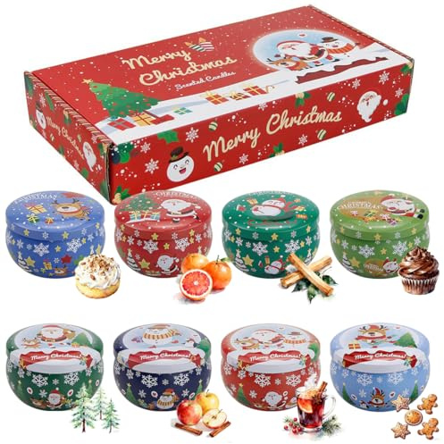 Topsics 8 bougies parfumées pour Noël - Coffret cadeau de bougies parfumées pour femmes, en cire de soja naturelle - Coffret de bougies d'aromathérapie pour Thanksgiving et Noël.