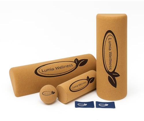 Natural Cork Balance Board Set - Yoga Foot & Ankle Strengthener, Balancing Board Massager for Plantar Fasciitis Relief, Pilates Toe Stretcher