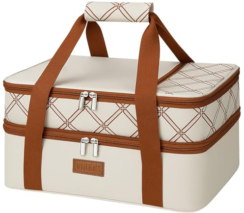 ​Vuudh Expandable Casserole Carrier Bag, Double Deckered Insulated Food Bag for 2 Dishes, Hot Cold Lasagna Holder Tote for Picnic, Potluck, Travel