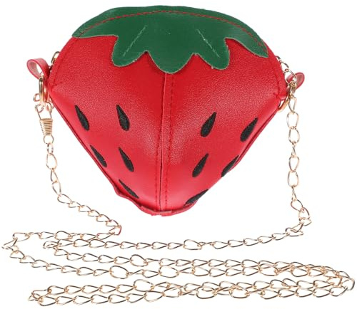 Operitacx Bolso Bandolera Infantil con Forma de Fresa Rojo, Bolsa de Hombro para Niña con Correa de Cadena, Monedero Pequeño, Bolso Cruzado para Uso Diario y Regalos