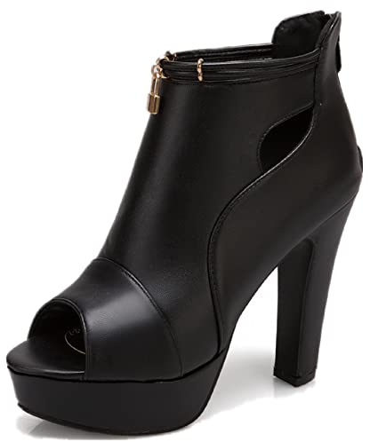 fereshte Women's Peep-Toe Sandals Stiletto High Heels Platform Summer Booties Black 38 - US 7.5