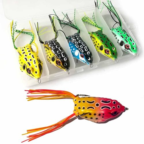 LENPABY 5pcs Topwater Frog Lure Ray Frog Fishing Crankbait Lures Artificial Soft Bait 5.5CM 8G Soft Tube Bait