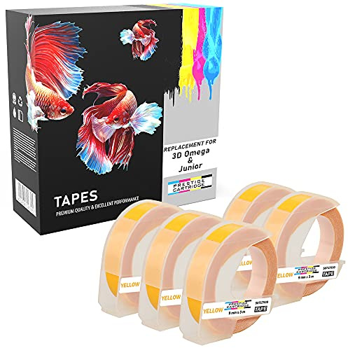Prestige Cartridge 5X White on Yellow Embossing Tapes (9mm x 3m) Compatible with S0717930 Omega Home & S0717900 Junior Embossers
