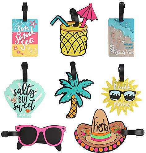 Dadabig 8 Stück Kofferanhänger, Gepäckanhänger aus PVC mit Namen- und Adressschild Identifikation Cute Strand Serie Reisegepäck Reise Urlaub Cartoon ID Tags Etiketten für Kinder Männer Frauen (8 Stile