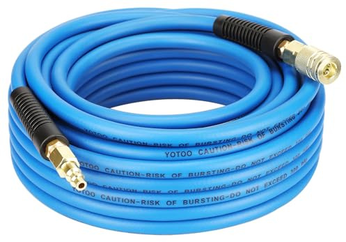 YOTOO Hybrid Air Hose 1/4 in. x 50 ft, 300 PSI Heavy Duty Air Compressor Hose, Lightweight, Kink Resistant, All-Weather Flexibility with 1/4-Inch Industrial Air Fittings and Bend Restrictors, Blue