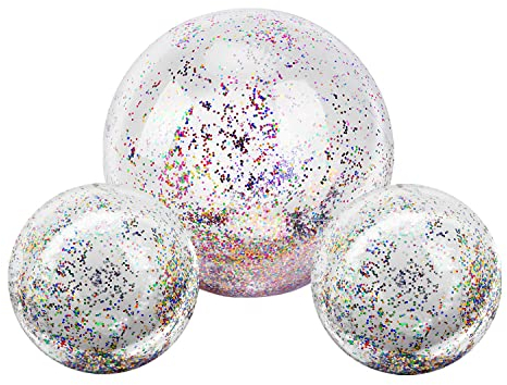 MoKo 3 Stück Wasserball, Aufblasbar Sommer Schwimmball Strandball Spielbälle Pailletten Glitzer Pool Ball Schwimmfähig Wasserspielzeug Weihnachtsdekoration für Kinder Erwachsene - Bunt
