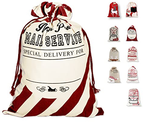 LessMo Bolsa de Lona de Santa Saco de Navidad, Bolsa Grande de Lona con cordón, Bolsa de algodón Favores de Fiesta para Almacenamiento de Paquetes de Navidad Grandes
