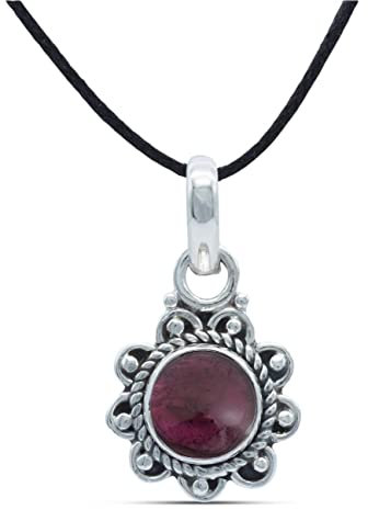 mantraroma Kettenanhänger 925 Silber Granat roter Stein Edelstein Kettenanhänger Damen Sterling Silber Halskette Anhänger Geschenk (MAH-160-02)