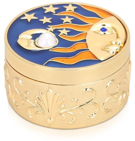 Boîte À Bijoux Ronde, Vintage Lune Étoile Motif Ornement Boîte De Rangement Boîte De Rangement Boîte À Bijoux Boîte À Bijoux Avec Couvercle Artisanat Cadeau Home Accessoires Boîte (Or)