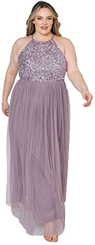 Maya Deluxe Damen Maya Cutaway Embellished Maxi Bridesmaid Dress, Moody Lilac, 46 EU