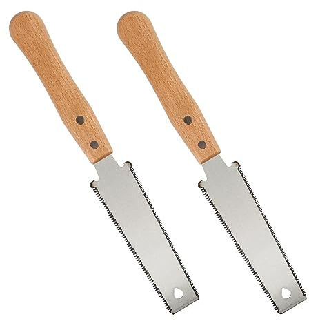 2 Pcs Sierra Japonesa para Madera 150 mm serrucho Madera de Doble Filo, Sierra Fina de Acero al Carbono SK85 con Mango de Madera Maciza, diseño de Dientes abrasivos de Tres Lados