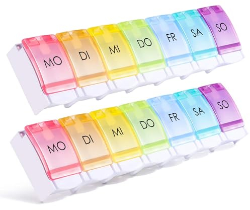 2 Stück Tablettenbox 7 Tage Medikamentenbox 7 Tage, Pillendose 7 Tage Tabletten Organizer Tablettenteiler, Tablettenbox 7 Tage Klein Pillenbox, Wochenbox Tablettendose, Leicht Zu Öffnen