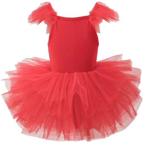 AIEOE Vestido de Tutú de Danza Clásica Niña Sin Mangas de Ballet Caballo con Botón para Niñas 2-4 Años Rojo B