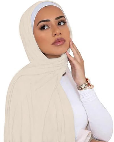 Piewag Hijab-Schal für Damen, weiche Baumwolle, muslimischer Jersey, Hijab, Kopftuch, modisch, langer Schal, Beige, Einheitsgröße
